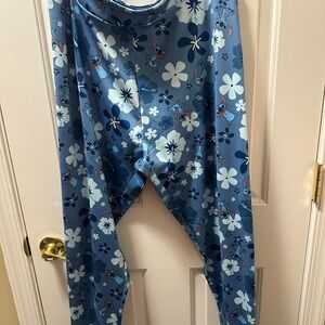 Disney Blue and White Stitch Floral Leggings